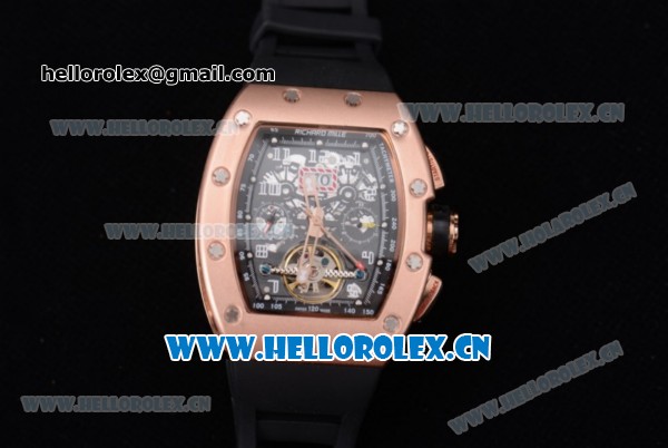 Richard Mille RM011-FM Asia ST25 Automatic Rose Gold Case with Skeleton Dial Rose Gold Bezel and Black Rubber Strap Arabic Numeral Markers - Click Image to Close